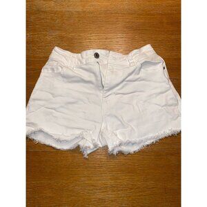 White Denim Distressed Frayed Hem Shorts Womens
